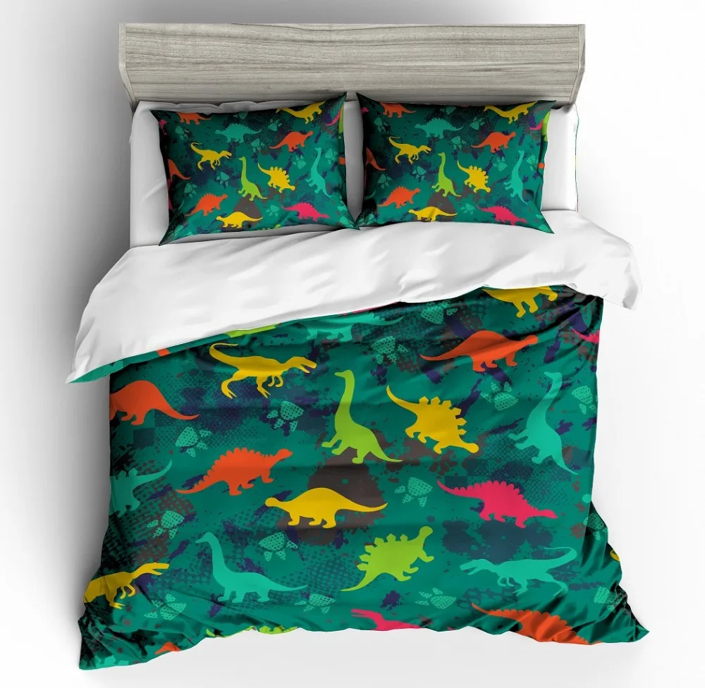 Желтый красный зеленый синий динозавр лес Комплект постельного белья 2/3 шт с