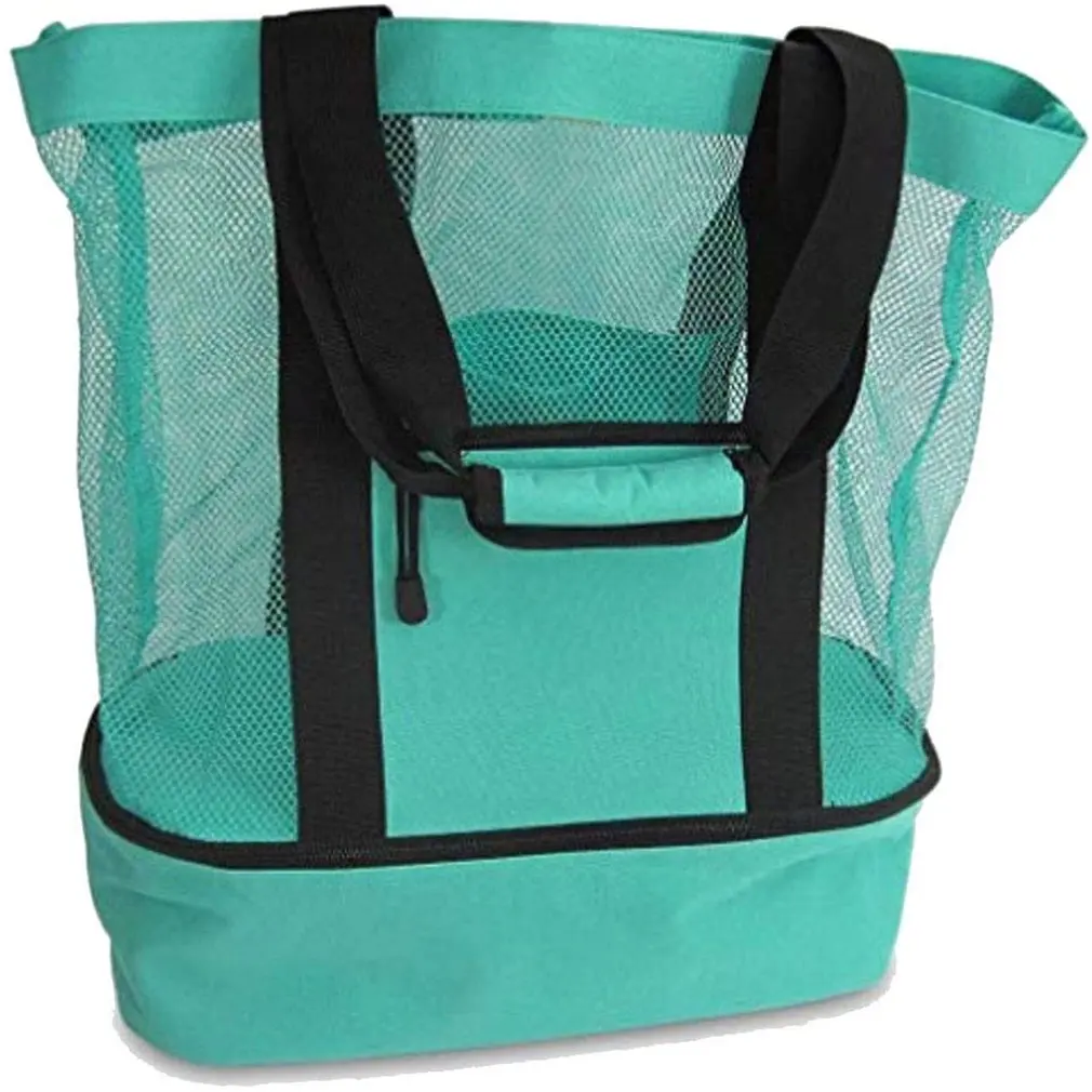 Practical Portable Picnic Bag Mesh Outdoor Durable Double Compartment Oversized Zipper Closure Beach Tote | Дом и сад