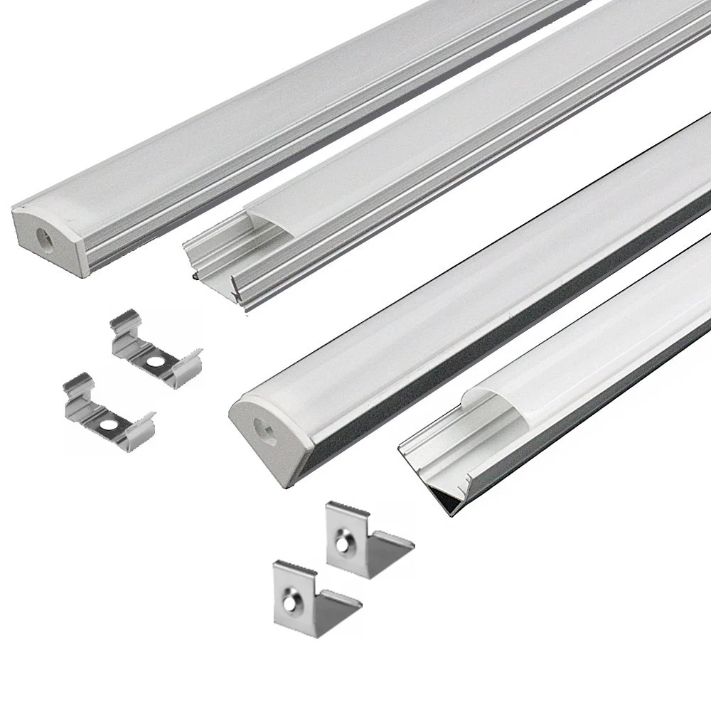 

LED aluminum Profile channel Corner U V Shape 0.5m for 3528 5630 5050 LED strip Led Bar Tube Light milky white transparent cover