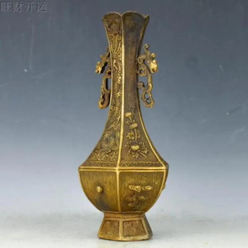 Античный китайский латунный Китайский Зодиак ручной работы ваза с двойными