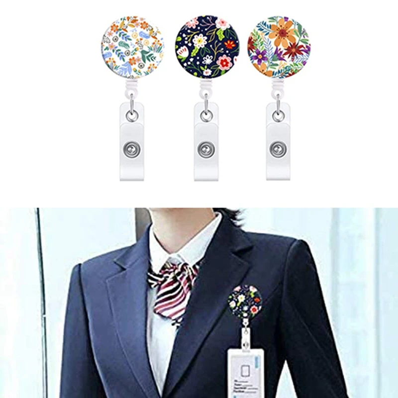 3PCS Badge Reels Retractable Flower Holder with Alligator Clip Id Name Tag Holders for Office Worker Nurses | Канцтовары для офиса