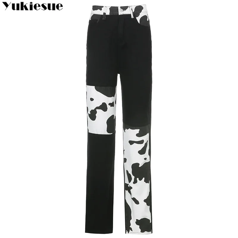 Женские джинсы женские брюки с высокой талией для женщин принтом коровы бананами