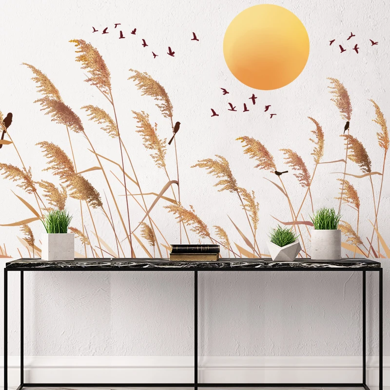 

Vintage Removable Wall Stickers PVC DIY Reed Sunset Mural Art Wall Sticker for Living Rooms Bedroom Decoration Wall Decal