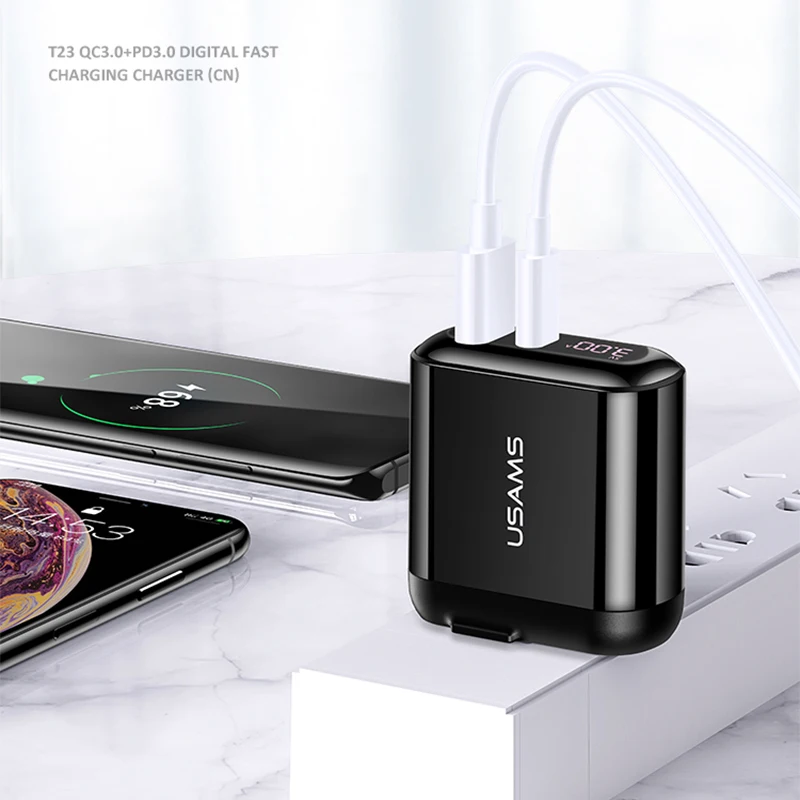 Быстрое зарядное устройство USAMS Quick charge QC3.0 PD3.0 PD 18 Вт USB Type C для iPhone 11 8 7 6 Plus Xiaomi Samsung