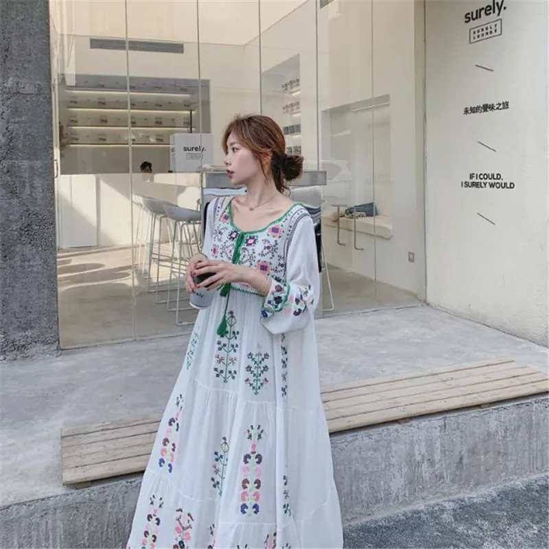 Винтажное черное платье с цветочной вышивкой и длинным рукавом для беременных