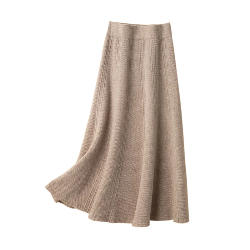 

100 Pure Cashmere Skirt Women's Mid-Length Autumn and Winter High Waist A- line Expansion Skirt Korean Style Wool Extra Thick