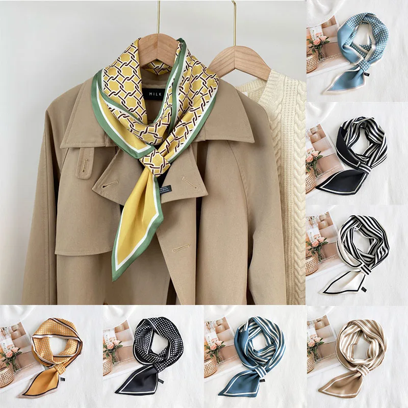 

Шелковых волос шарфы для женщин шейный платок Для женщин декоративная ручка сумка ленты шарфы Для худой шеи платок шарфы с принтом маленьки...