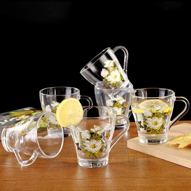 6 шт. набор стеклянных чашек для дома корейская печать прозрачная без крышки