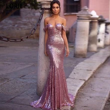 LORIE Off Shoulder V-neck Evening Dresses Mermaid Sequined Formal Long Prom Party Gown Plus Size Special Occasion Gowns 2020 (2)