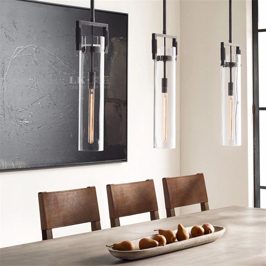 Economici American Long Tube Glass Rh Lampade A Sospensione Camera Da Letto Soggiorno Studio Retro Rame Arte Sala Da Pranzo Bar E14 Lampade A Sospensione