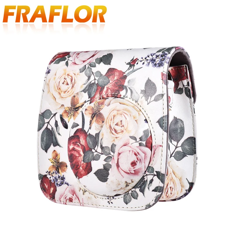 Компактный чехол для камеры Fujifilm Instax Mini 8 8+ 9 с цветочным принтом из искусственной кожи, Карманный чехол с плечевым ремнем для камеры Polaroid