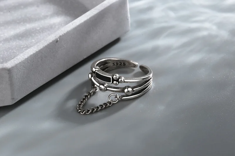 

Double Retro Tassel Thai Silver Chain Rings for Women Hip Hop Street Culture Metal Style Opening Adjustable Women Ring Jewelry