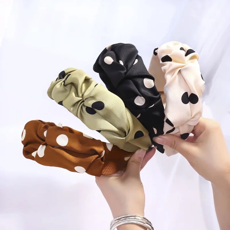 

Satin Polka Dot Hairband Fabric Handmade Twisted Headband customized Hair Accessories
