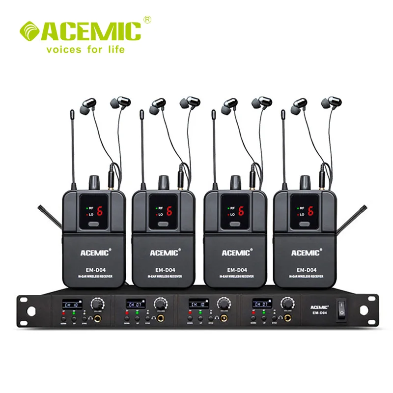 Новейший Acemic EM-D04, первый четырехканальный беспроводной монитор в ухо, система, поясной микрофон для сценического обучения