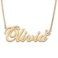 love heart olivia name necklace for women stainless steel gold silver nameplate pendant femme mother child girls gift