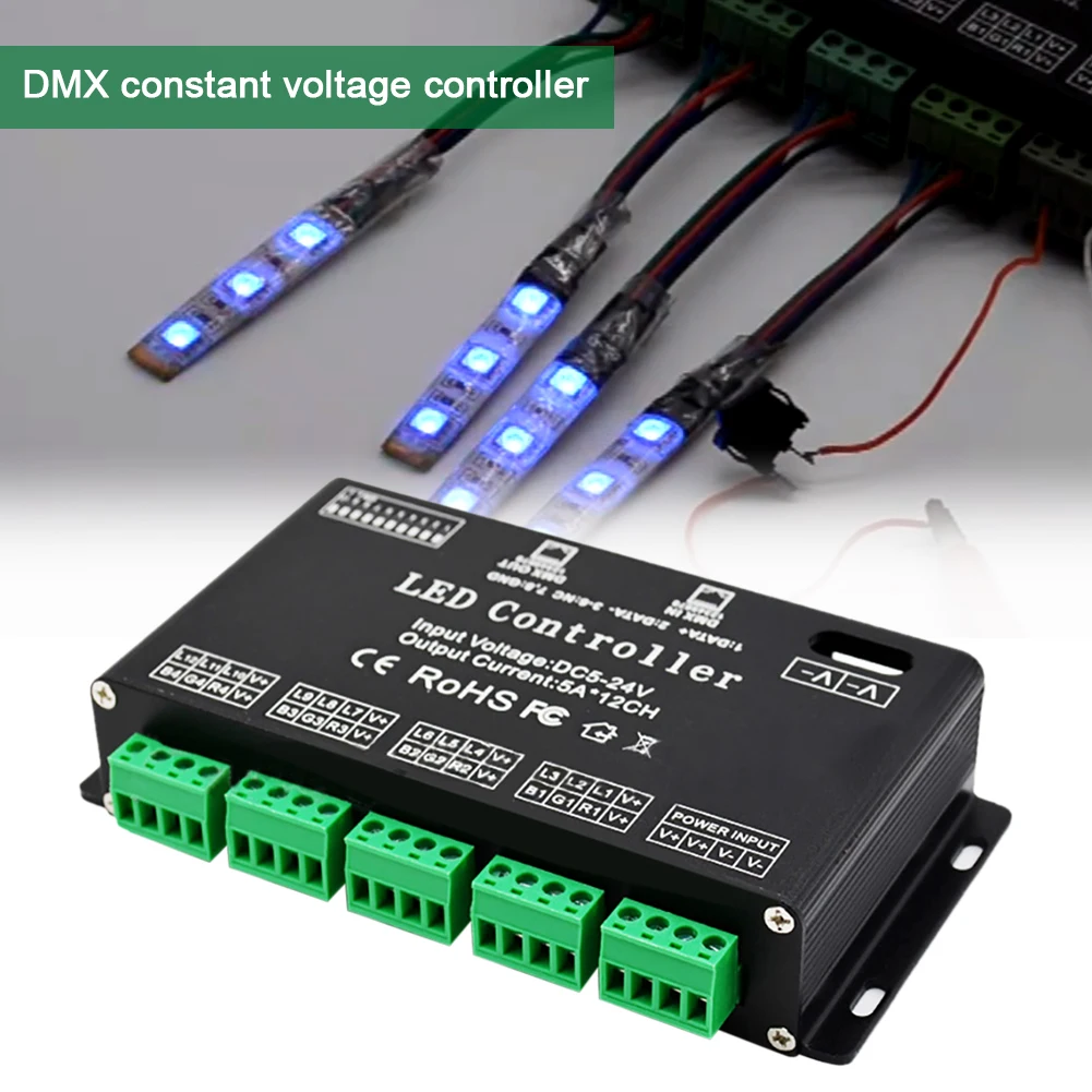 

DC5V-24V 12 Channels DMX 512 RGB LED Strip Controller DMX Decoder Dimmer Driver Use LED Strip Module Car Light Control Accessor