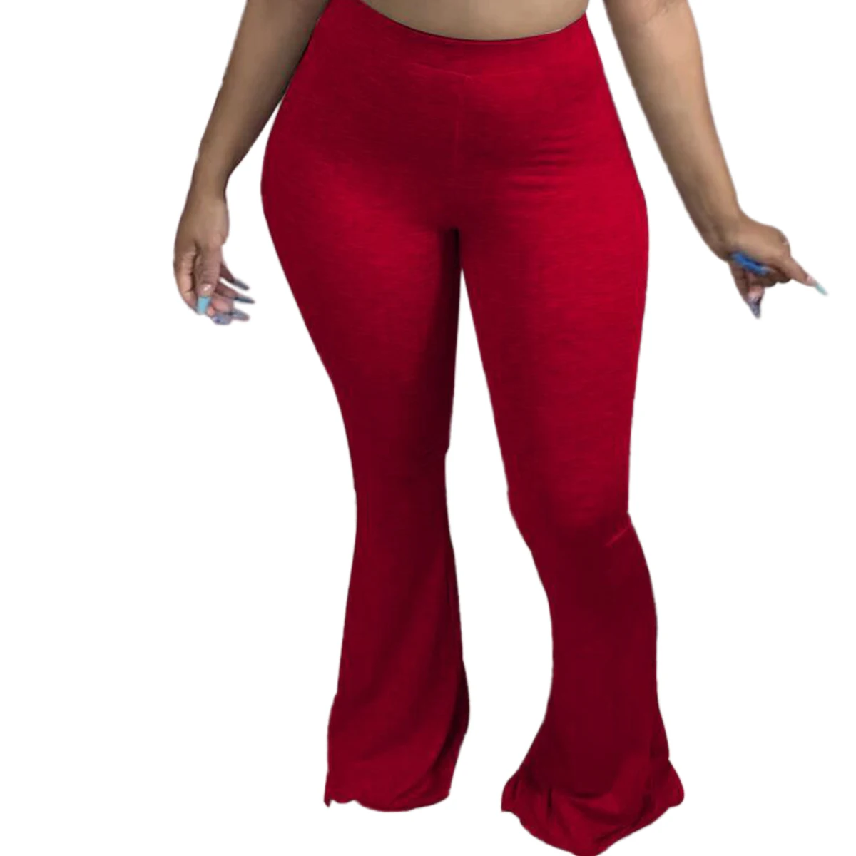 

2021 Fashion Womens Plus Size Solid Color Trouser, High Waist Flared Hem Casual Long Pant Palazzo Pants