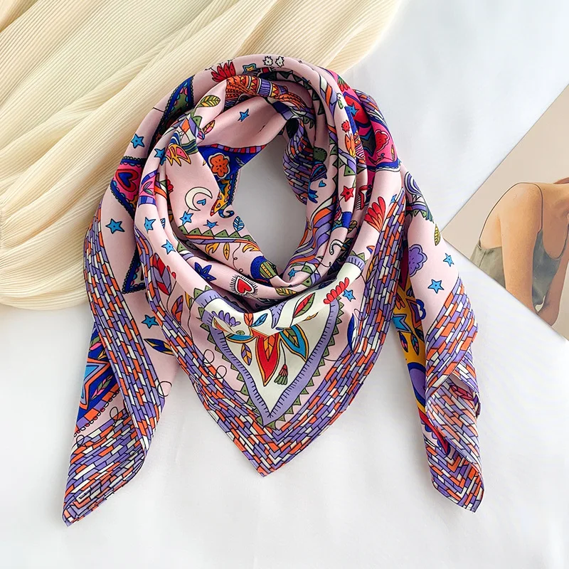 

China new style Spring and summer luxury soft print silk muffler women fashion gift hijab lady shawl Large size beach Kerchief