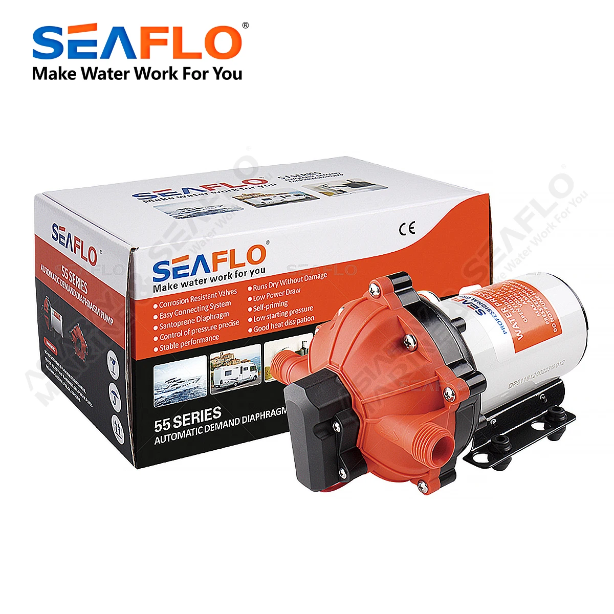 SEAFLO 55 Series Diaphragm Water Pump 5.0GPM 60PSI 12 Volts Electric Yacht Boat Marine RV Caravan High Pressure Supply 5 Chamber |