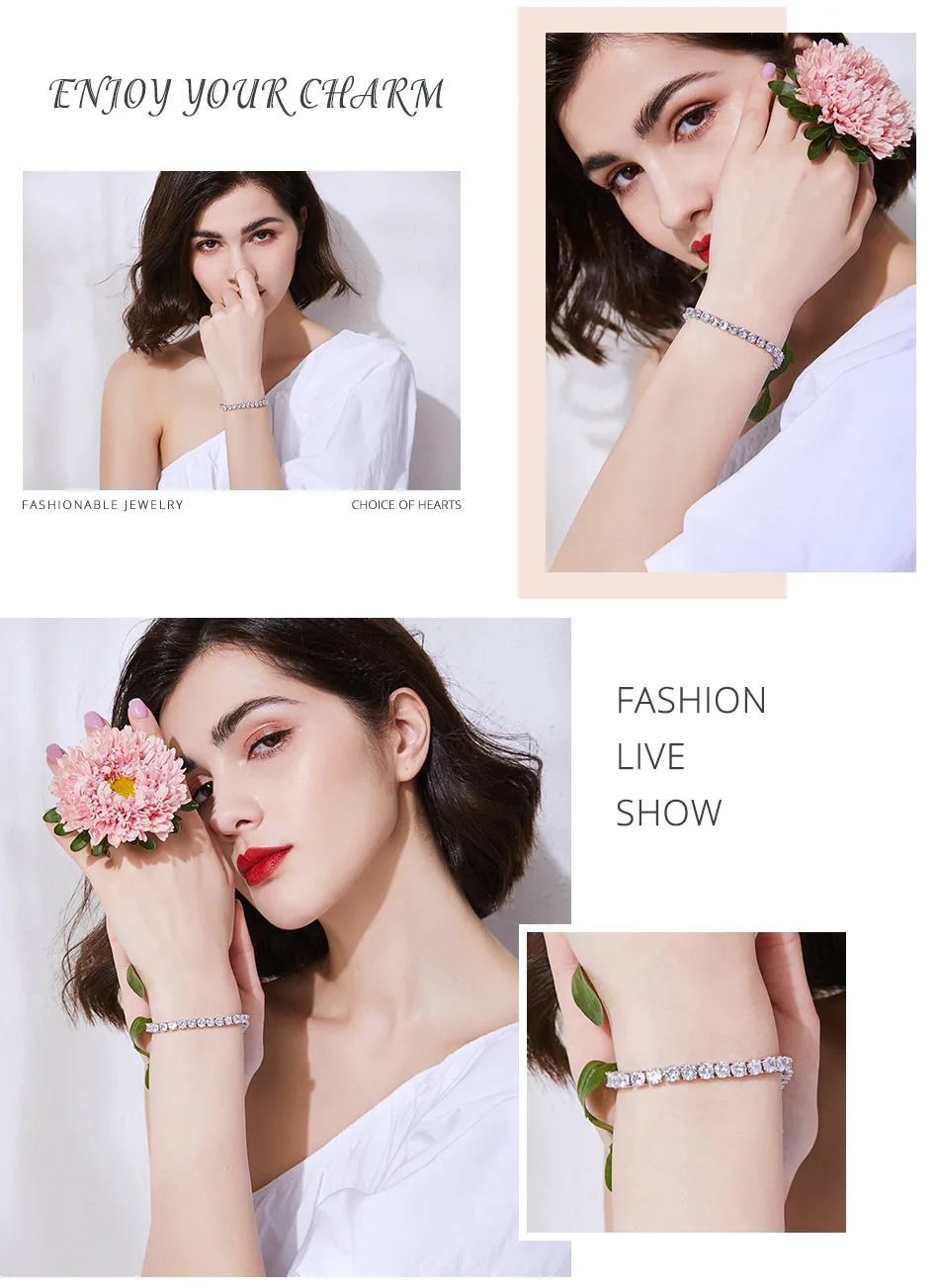 

925 Sterling Silver Luxury 5mm Cubic Zirconia Tennis Crystal Bracelet for Women Girl Party Jewelry