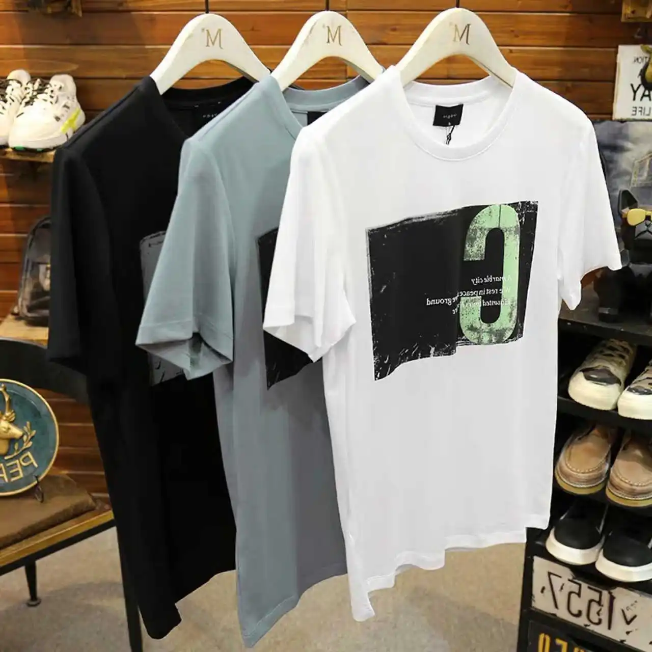 

Sleeve Short Men's T-shirt Letter Personality 2021 Summer New Fashion Slim Elastic Bright Color Cotton Trend Handsome Male Tees