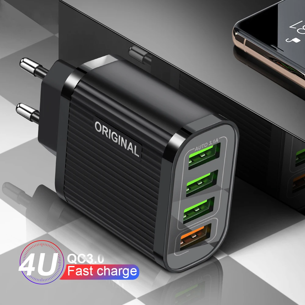 4 порта USB зарядное устройство Быстрая зарядка QC3.0 мобильный телефон зарядное устройство для смартфона usb зарядное устройство s ЕС мульти порт USB адаптер