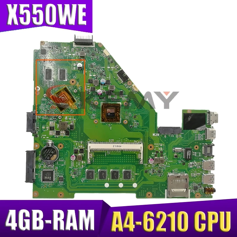 

X550WE original mainboard for ASUS X550WE X550W with 4GB-RAM A4-6210 CPU PM Laptop motherboard