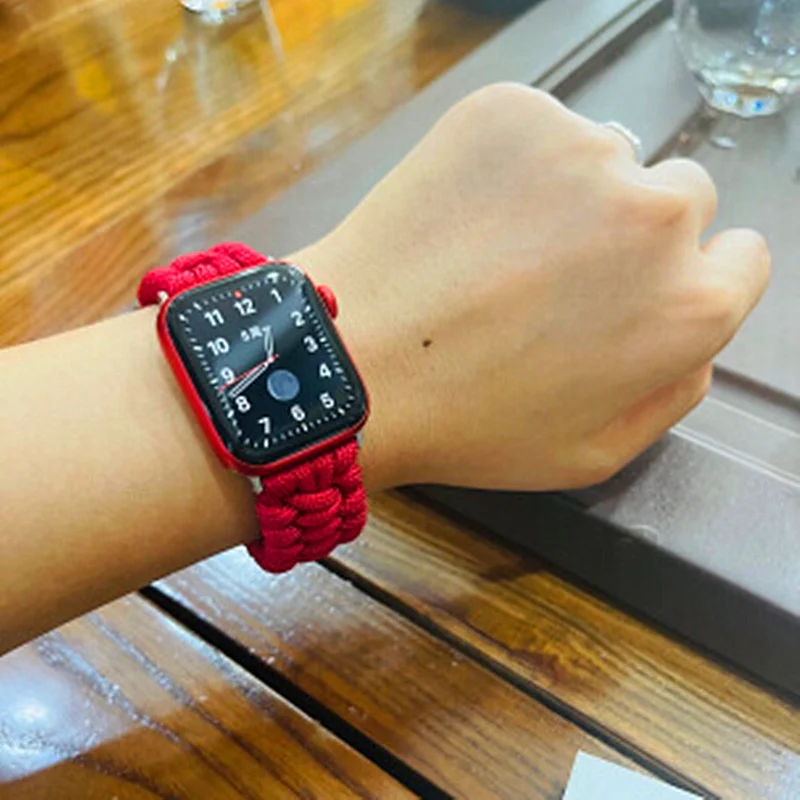 Watchbands For Apple Watch 7 6 Band 44mm SE Strap 40mm 45mm Nylon Rope Stainless Steel Shackle Bracelet For iWatch 3 42mm 38mm