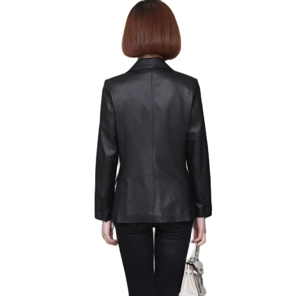 Chaqueta de piel de oveja auténtica para mujer, abrigo de piel auténtica, abrigo de piel corta de piel para mujer, chaqueta de piel de oveja negra, un solo pecho