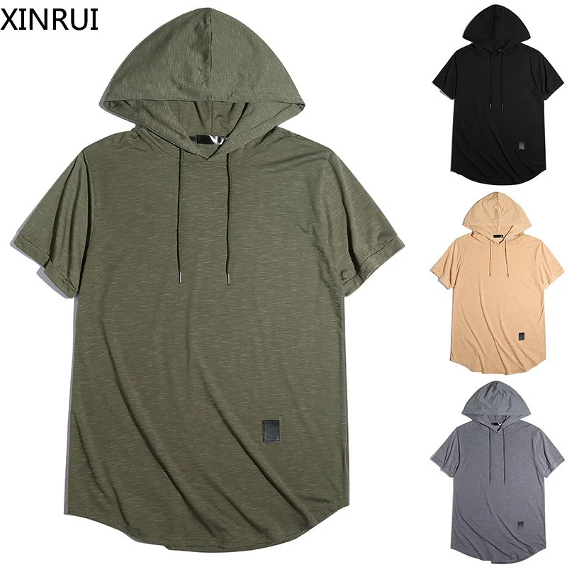 

Футболка мужская однотонная с коротким рукавом, Повседневная рубашка с капюшоном, уличная одежда, топ, рубашка в стиле хип-хоп, лето 2021