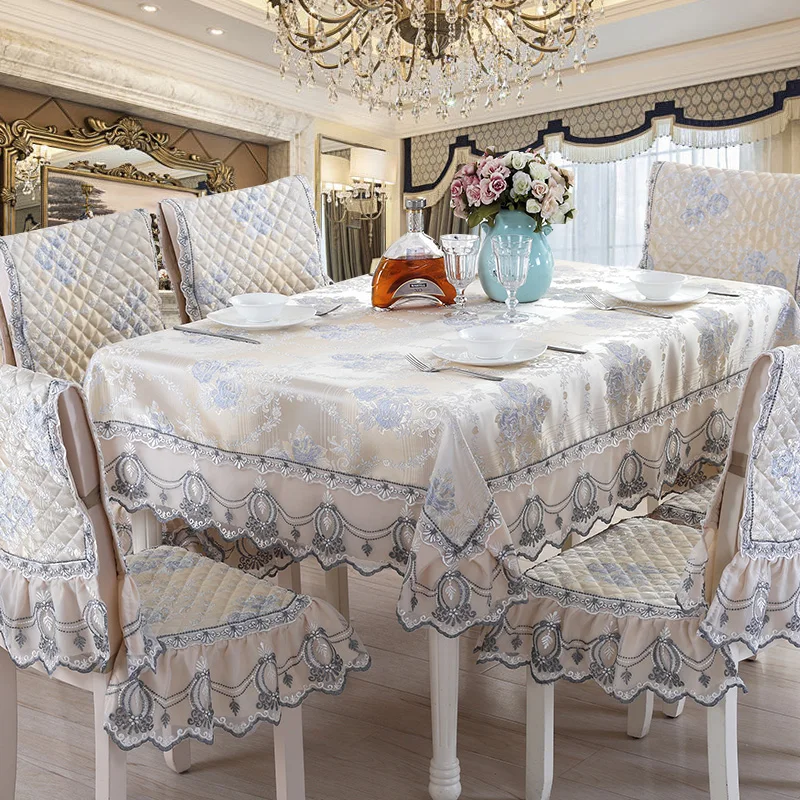 Роскошный вышитый кружевной скатерть стульев покрывало мягкие ткани голубойбежевыйфиолетовый европейский стол круглыйпрямоугольник G1 on.