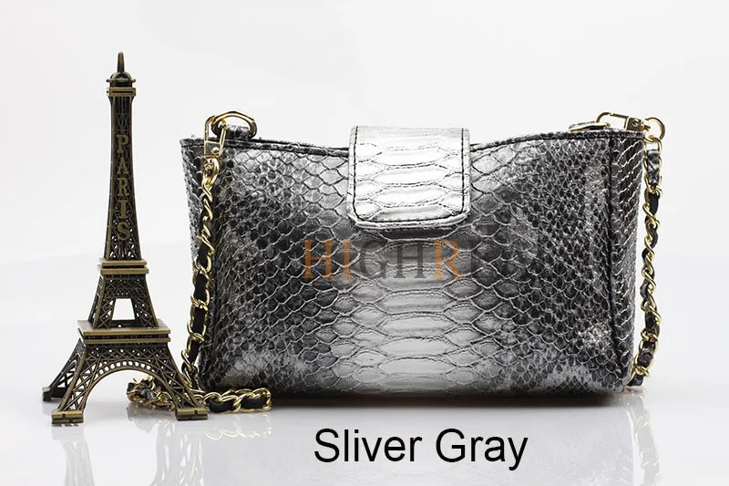 Silver Gray HIGHREAL, новинка, женская сумочка со змеиным узором, модная, на цепочке, сумки через плечо, с тиснением под змею, сумка через плечо - Цвет: Silver Gray