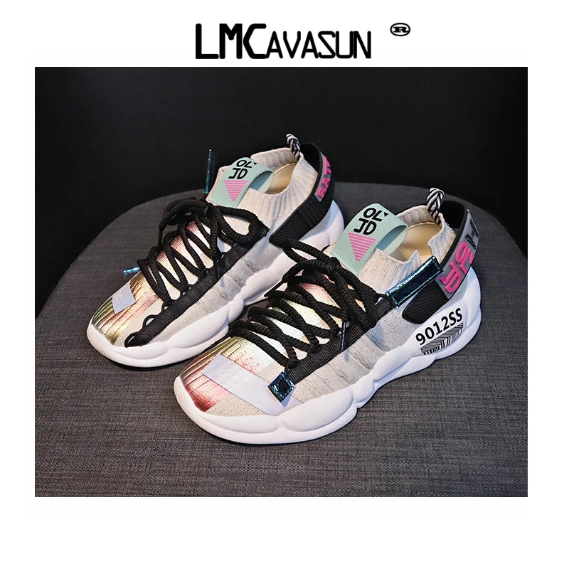 LMCAVASUN/; модные летние женские кроссовки; сезон осень; женские кроссовки на платформе; парусиновая обувь - Цвет: Бежевый