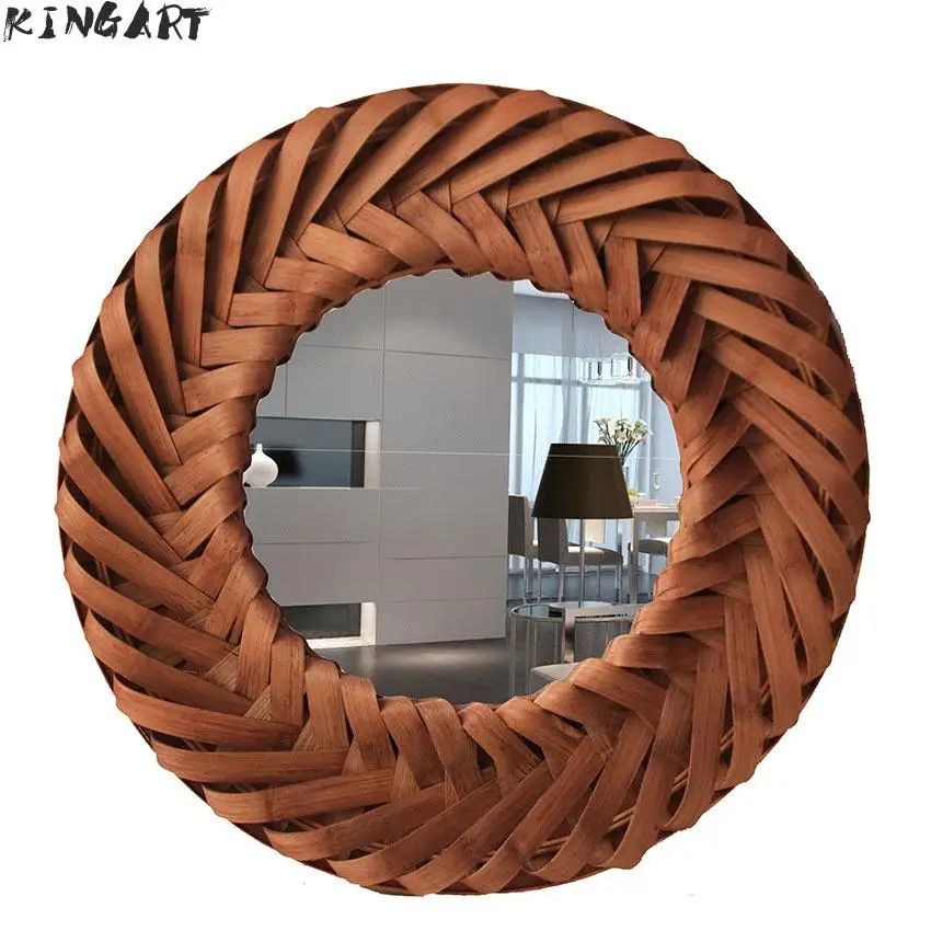 Винтажное большое настенное зеркало деревянное круглое для украшения дома