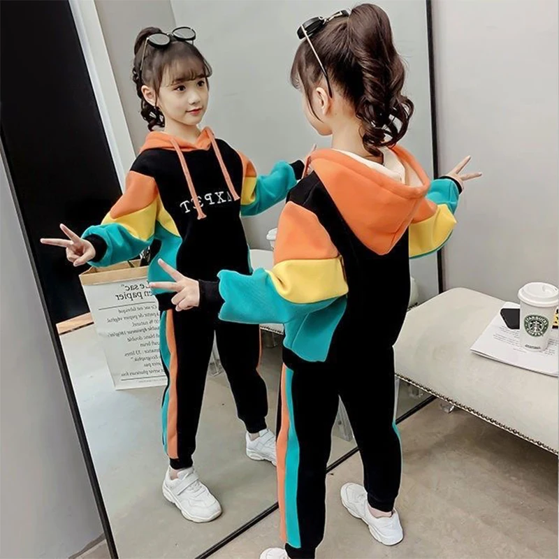 

2021 New Girls' Clothing Sweater Sets Spring Autumn Girls Hoodie Sweater + Sports Fashion Casual Pants Two-piece Suits Student