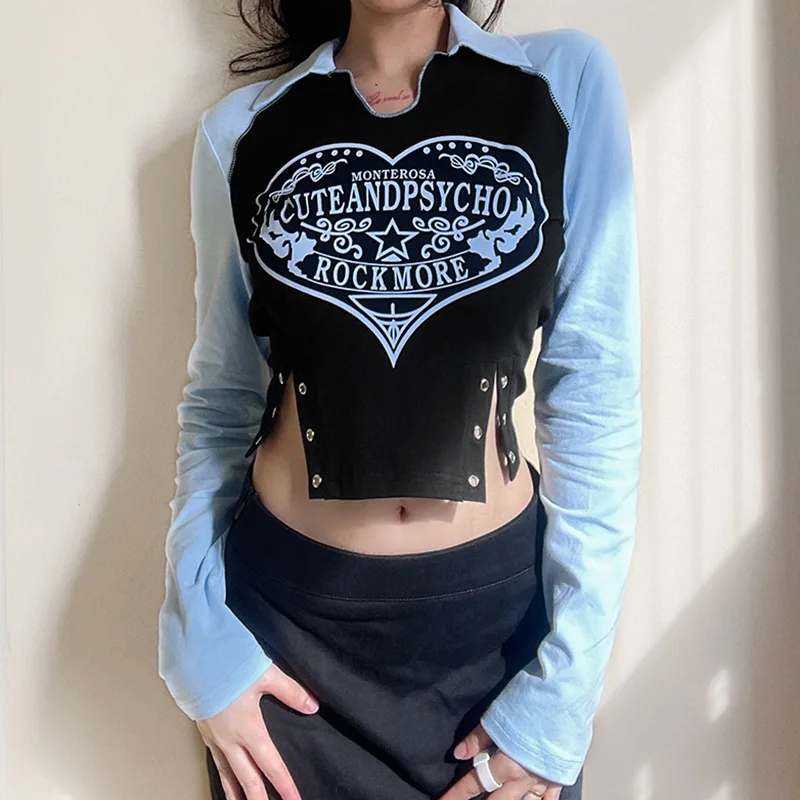 

Футболка корейская мода Fairycore Y2k рисунок кавайная одежда от пота укороченный топ Фея гранж Core 2021 винтажная готическая одежда черная