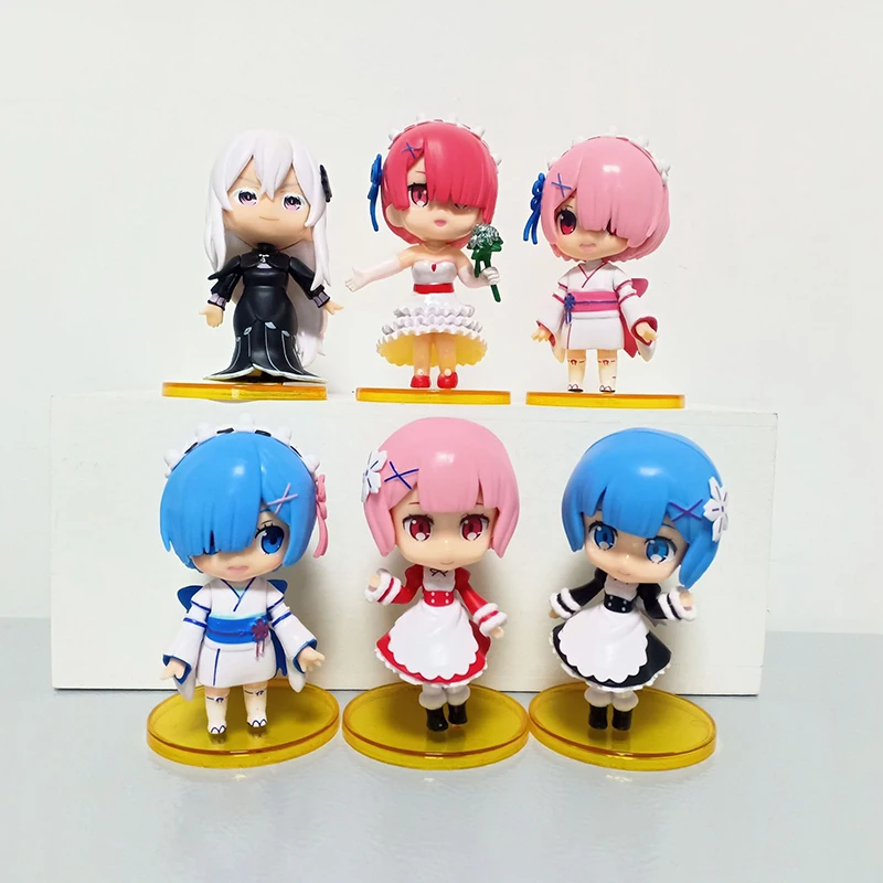 6pcs/set Kawaii Re:zero Japan Anime Action Figure PVC Toys 10cm Cute Rem Ram Emilia Dolls Room Decor Birthday Xmas Gift for Boys