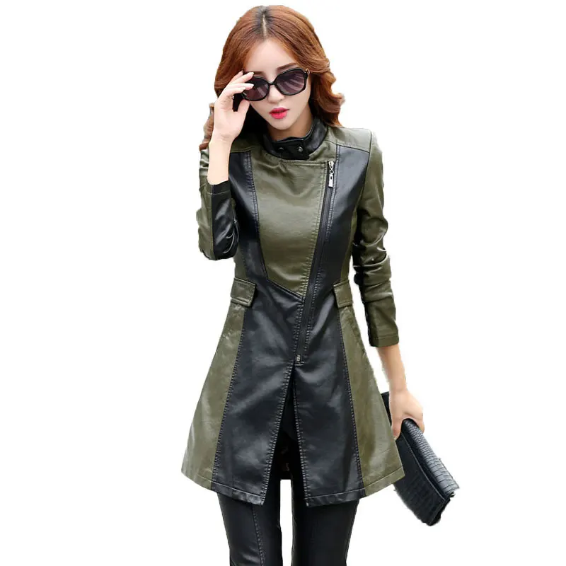 Женская Длинная кожаная куртка-тренчкот на весну и осень 5XL | одежда