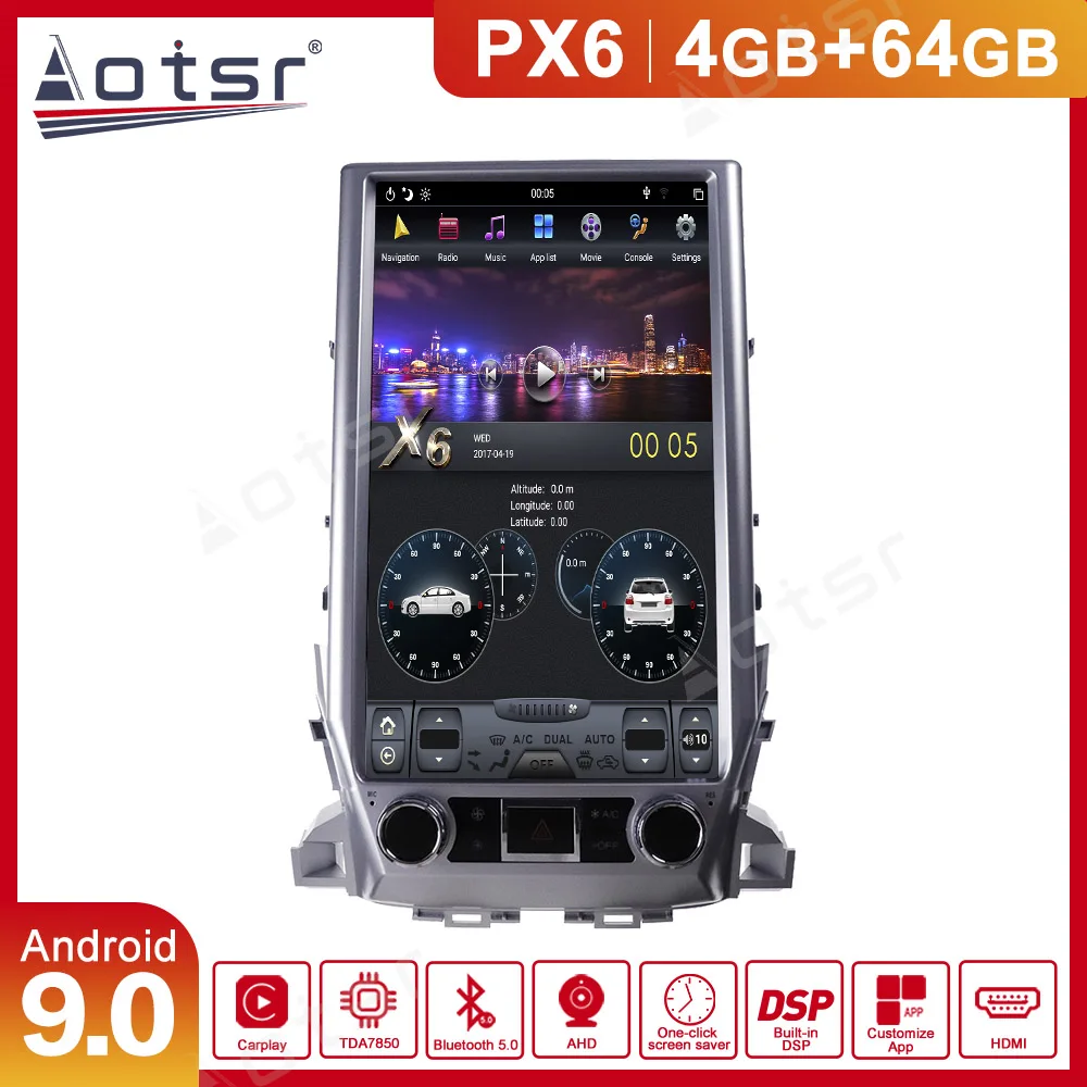 Автомагнитола в стиле Tesla для TOYOTA LAND CRUISER LC200 2016-2019 Android 9 0 GPS-навигация