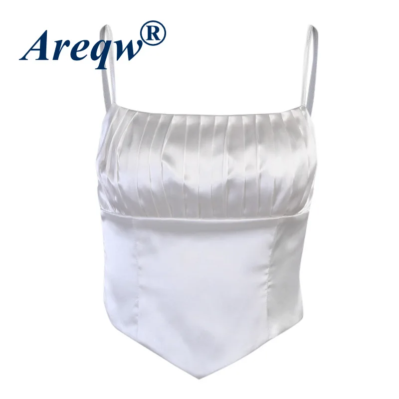 

Women's Summer New Style Pleated Square Neck Camisole Solid Color Sexy Small Camisole Top Women