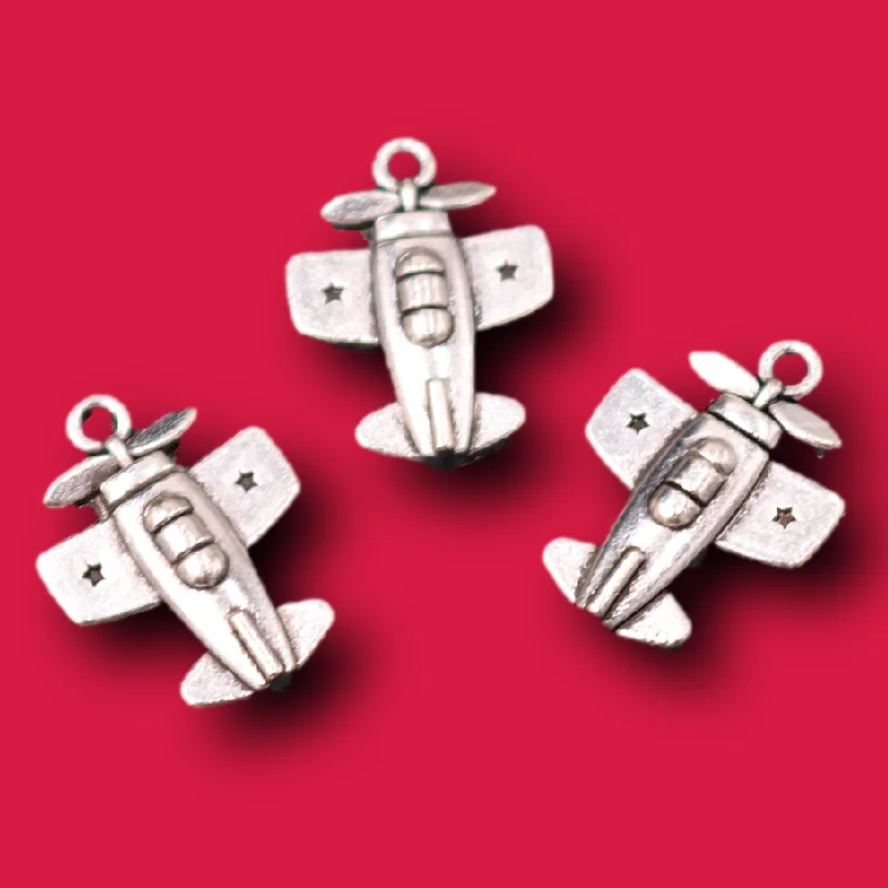 30 штук серебряных покрытых миниатюрных трехмерных подвесок в форме самолета с пропеллером, ретро-ожерелье, серьги, металлические аксессуары, чармы для ювелирных изделий, рукоделия.
