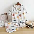 Новинка, Хлопковая женская пижама 2022, Милая женская домашняя одежда с принтом кота, комплект из 2 предметов, одежда для сна, женская мягкая короткая пижама в японском стиле