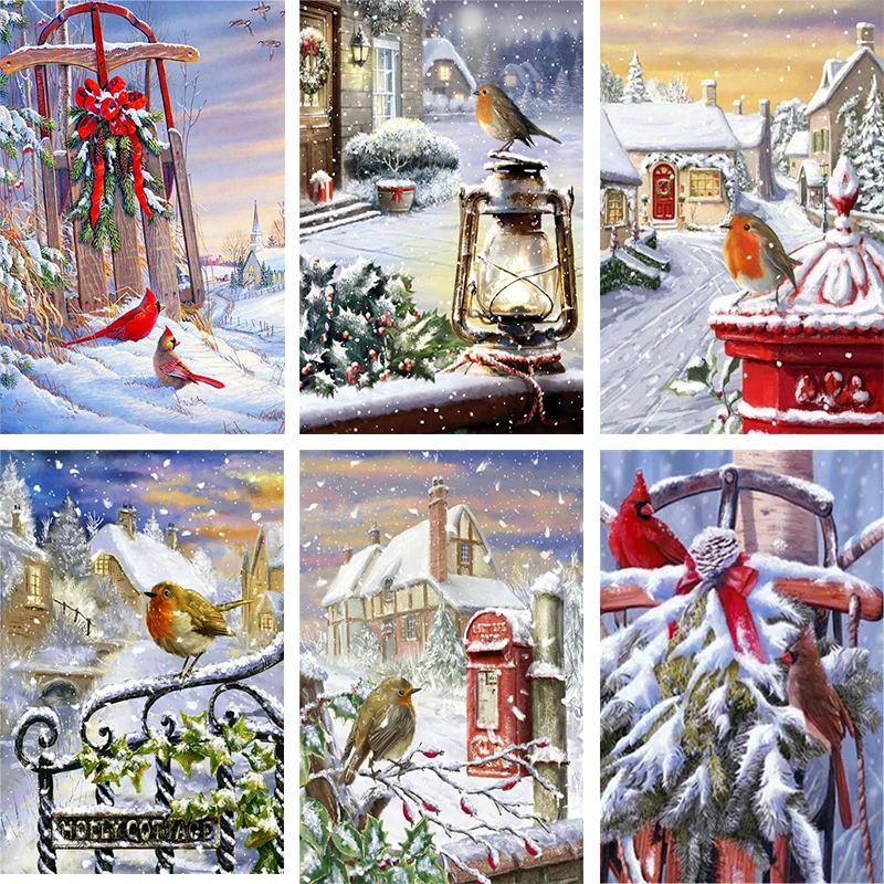 

Square Diamond Embroidery Snowflake 5D DIY Diamond Painting Christmas Bird Winter Mosaic Animal Home Decoration Wall Art