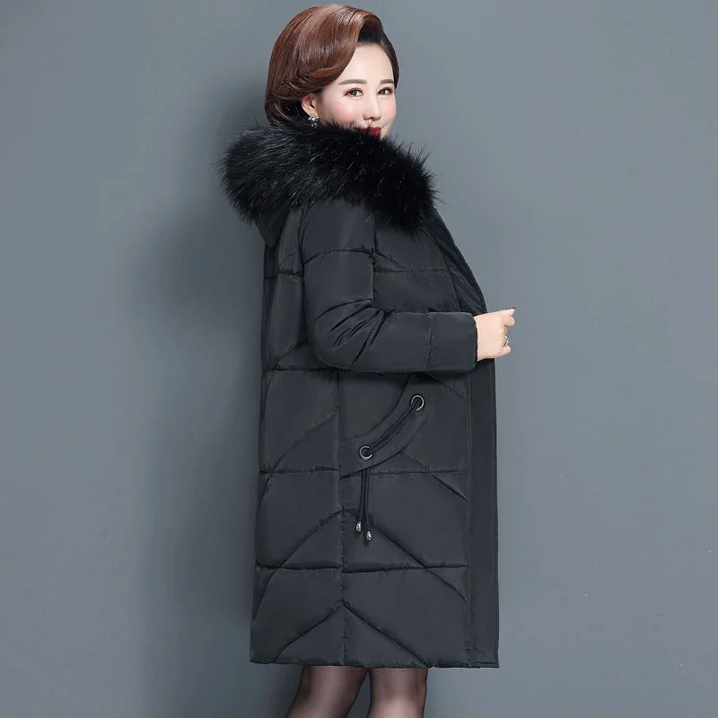 Plus size 5XL Mother Winter Coat With Fur Collar Elderly Cotton Padded Jacket Women's Thicken Down Padded Jacket Hooded