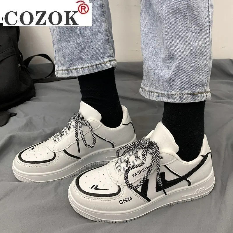 2021 New Autumn Fashion Women's Vulcanized Shoes Lace-up Leather Casual Shoes Outdoor Low-heeled White Vulcanized Shoes Shoes