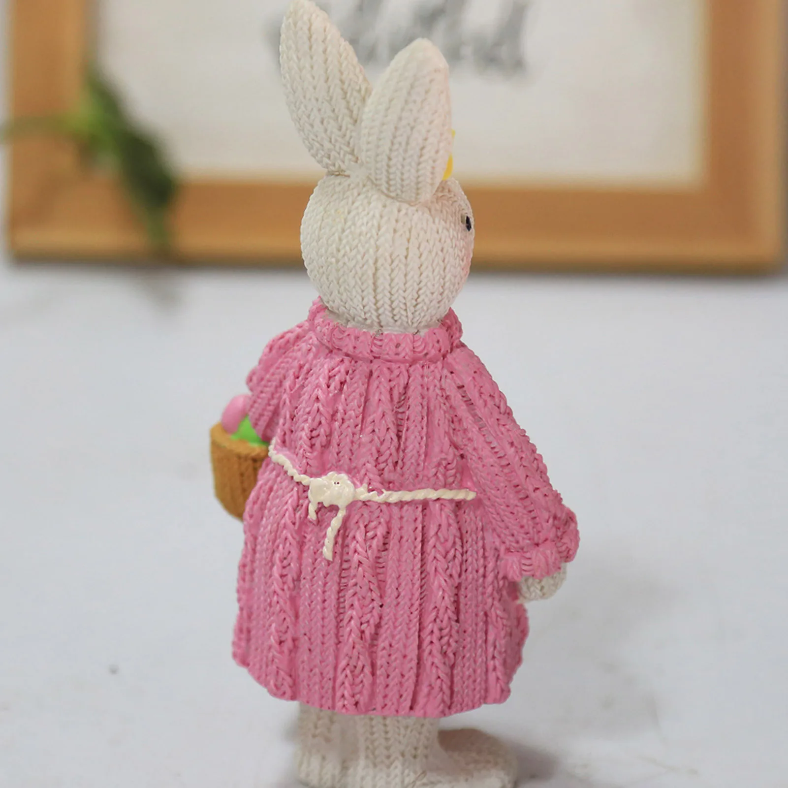

15cm Easter Sculpture Festive Decorative Bunny Ornament Knitting Effect Wool Rabbit Tabletop Ornament Easter Decorations