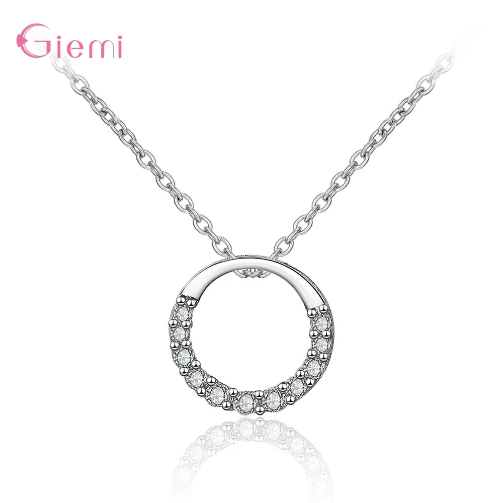 

Party Wedding New Fashion 925 Sterling Silver Cubic Zircon Round Necklace Pendant for Girl Birthday Gift Jewelry Bijoux