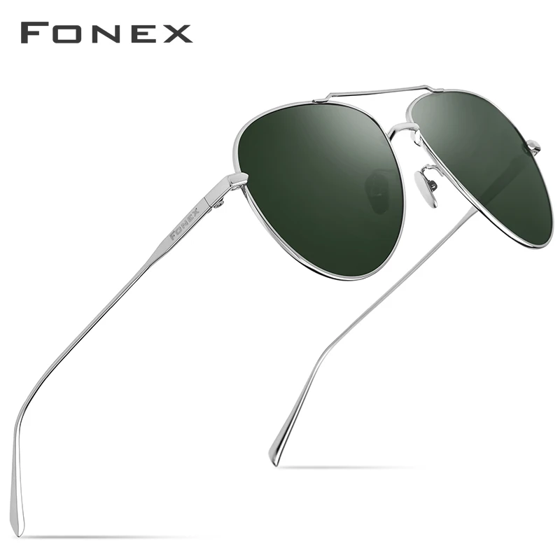 FONEX, чистый титан, поляризационные солнцезащитные очки, мужские, авиационные, солнцезащитные очки для мужчин,, новинка, для вождения, для улицы, Aviador, UV400, оттенки 8507 - Lenses Color: Dark Green