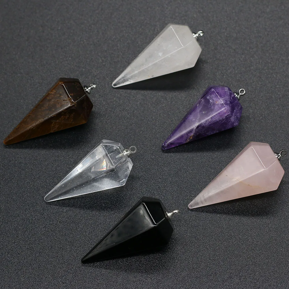 

Faceted Natural Stone Crystal Cone Tiger Eye Rose Quartzs Pendant for DIY Necklace Bracelet Jewelry Making Women Gift 20x40mm