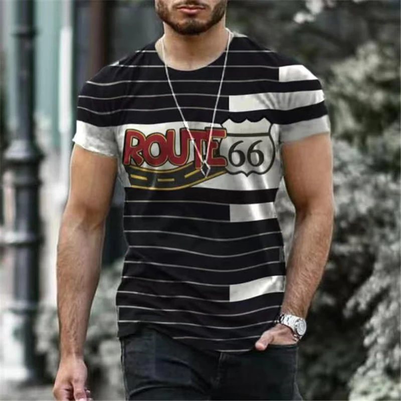 

66 American road T-shirt summer new short-sleeved T-shirt top O-neck T-shirt men's oversized shirt retro clothing